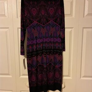 Maggy London Black Long Sleeve Dress with Pink & Purple Paisley